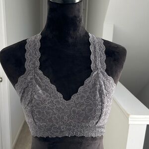 2 Identical Felina Lace Racerback Bralette Gray and Black Lined InsideNo Padding